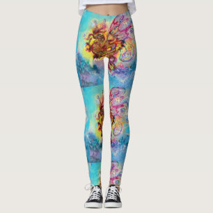 SEA DRAGON in Blue Guld Gult Rosa Fantasy Leggings