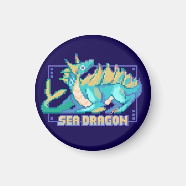 Sea dragon, zee draak pixel art magnet (Framsidan)