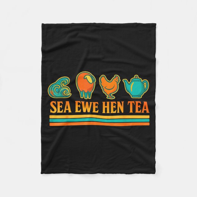 Sea Ewe Hen Tea Funny Pun Saying Retro Style  Fleecefilt (Framsidan)