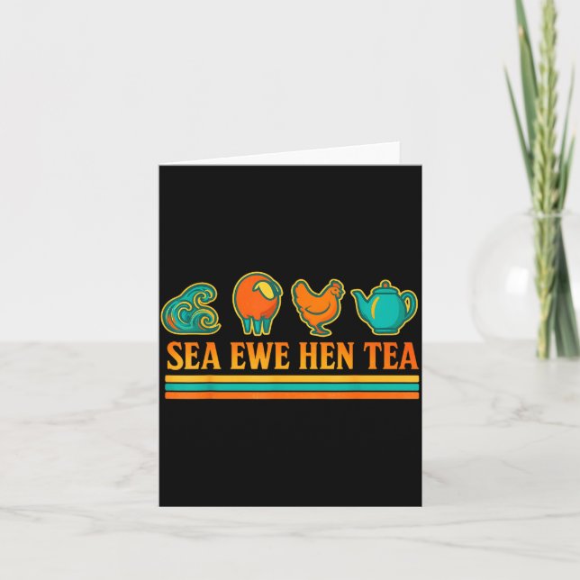 Sea Ewe Hen Tea Funny Pun Saying Retro Style  Kort (Framsida)