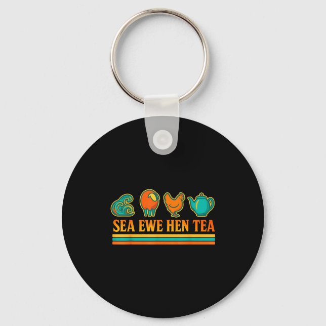 Sea Ewe Hen Tea Funny Pun Saying Retro Style  Nyckelring (Framsida)