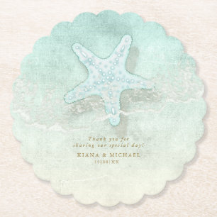Sea Foam Beach Wedding Starfish ID837 Underlägg Papper