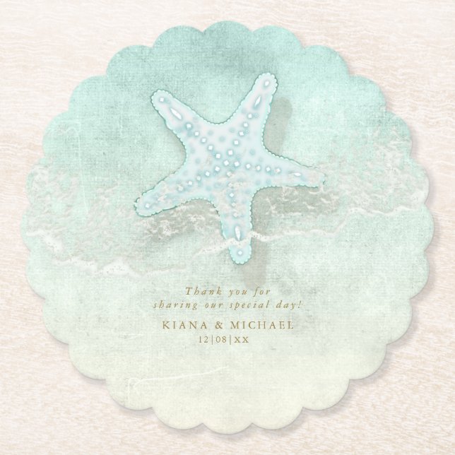 Sea Foam Beach Wedding Starfish ID837 Underlägg Papper (Framsida)