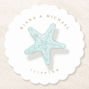 Sea Foam Beach Wedding Starfish ID837 Underlägg Papper