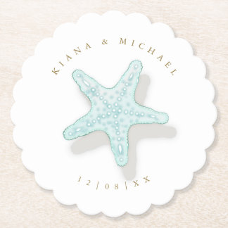 Sea Foam Beach Wedding Starfish ID837 Underlägg Papper