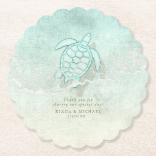 Sea Foam Beach WedTurtle ID837 Underlägg Papper