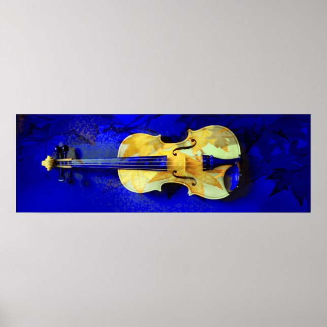 Sea Foam Grönt Violin Sapphire Blue Maple Löv Poster (Framsidan)