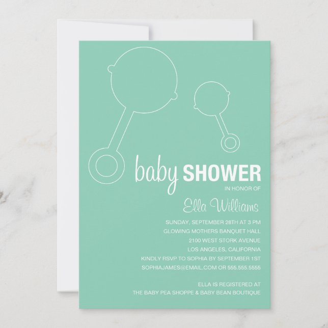 SEA FOAM RETRO RATTLES  | BABY SHOWER-INBJUDAN INBJUDNINGAR (Framsida)