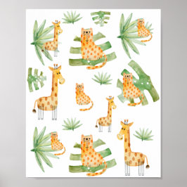 Sea Foam Sage Boy | Jungle Safari Animals Nursery Poster