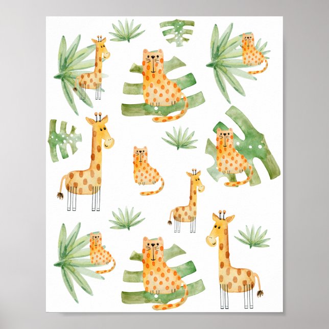 Sea Foam Sage Boy | Jungle Safari Animals Nursery Poster (Framsidan)