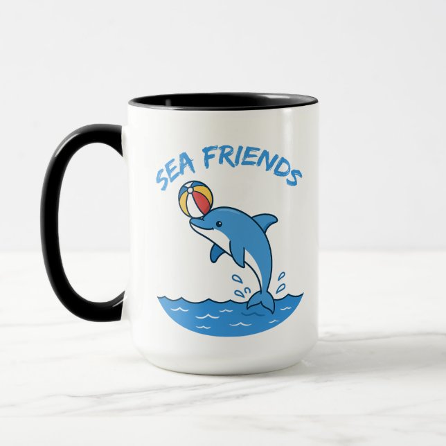 Sea Friends Dolphin Mug – Cute Ocean Animal Cup fo Mugg (Vänster)