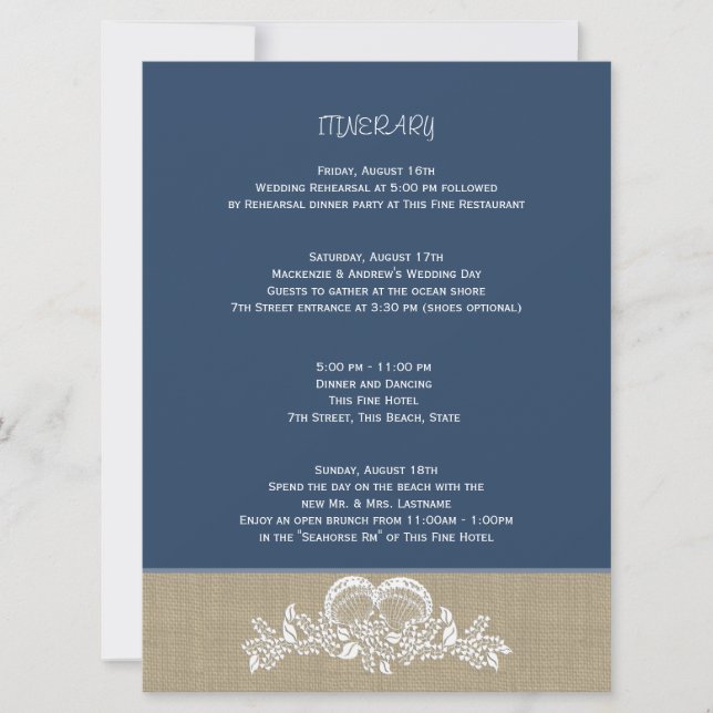 Sea Garland Beach Wedding Large Itinerary Inbjudningar (Framsida)