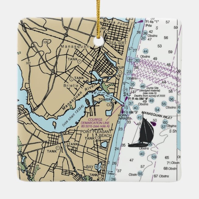 Sea Girt NJ-diagram Julgransprydnad Keramik (Baksida)