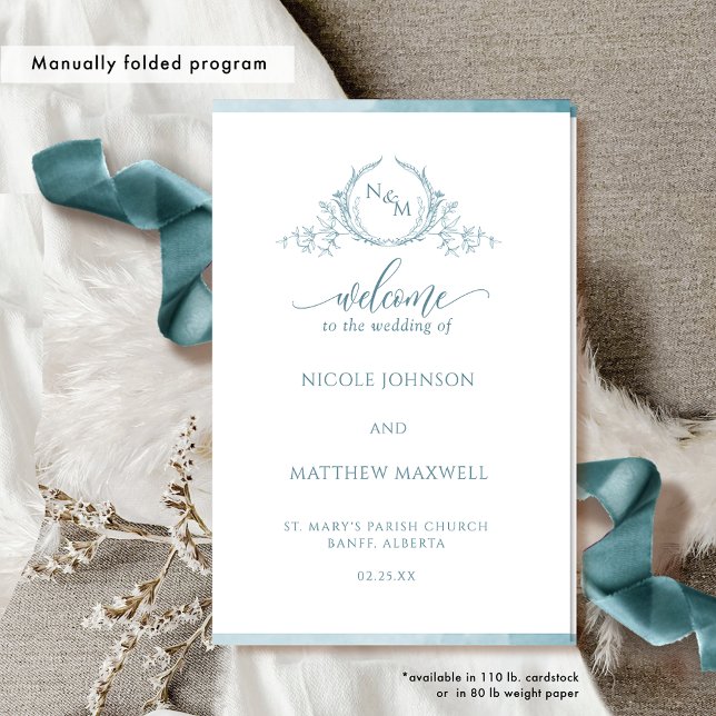 Sea Glass Monogram Foled Bröllop Ceremony Program (Skapare uppladdad)