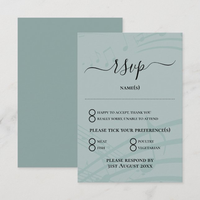 Sea Glass Musik noter Bröllop OSA Card (Fram/baksida)