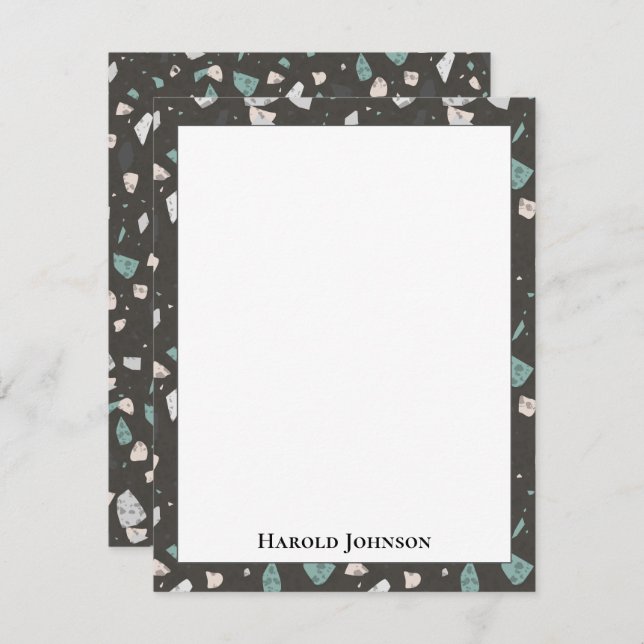 Sea Green Grey Glass Chips Terrazzo Pattern Frame Anteckningskort (Fram/baksida)