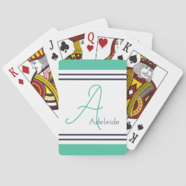 Sea Green & Nave Blue Stripes Personalized Casinokort