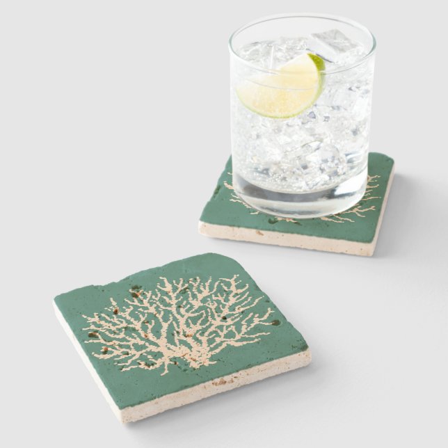 Sea Grönt Coral Beverage Coaster Gift Stenunderlägg (Sidan)