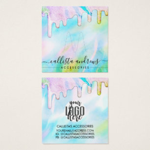 Sea Grönt HoloGraph Glitter Drip Ring Logotyp Fyrkantigt Visitkort