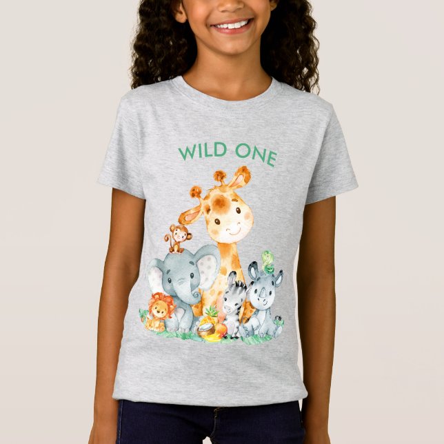 Sea Grönt Watercolor Cute Safari Jungle Animals T Shirt (Framsida)