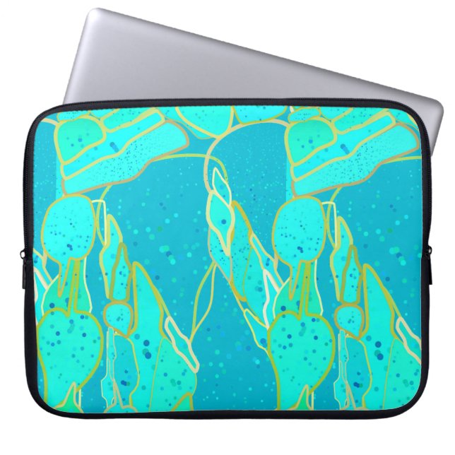 "Sea Grotto" abstrakt - turkos, blått, guld Laptop Sleeve (Framsidan)
