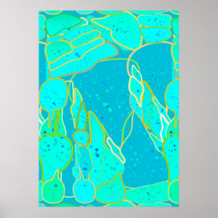 "Sea Grotto" abstrakt - turkos, blått, guld Poster