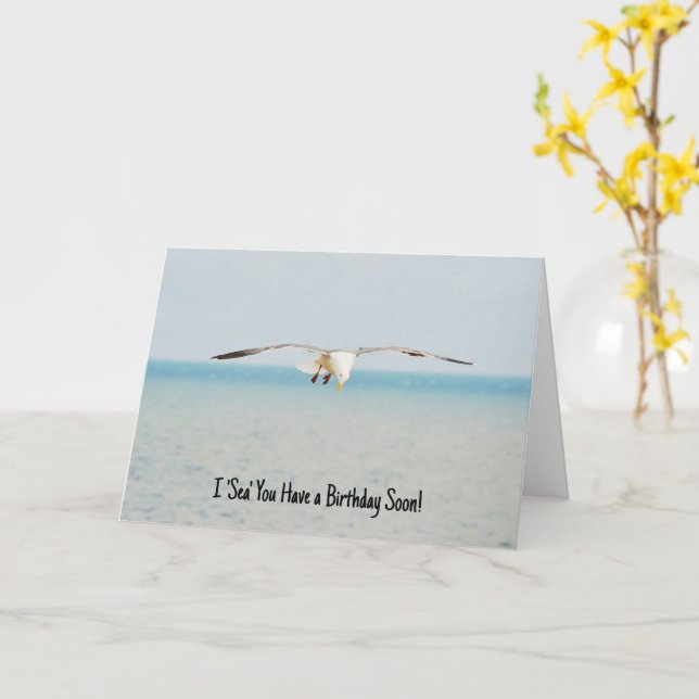 Sea Gull Bird Art Ocean Birthday Pun Card Kort (Gul blomma)