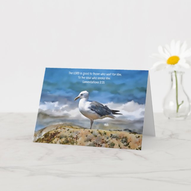 Sea Gull Bird at Ocean Bible Verse Art Note Kort (Liten växt)
