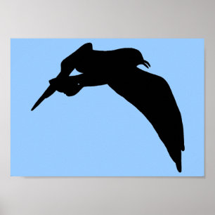 Sea Gull Silhouette i svart glidning genom himmel Poster