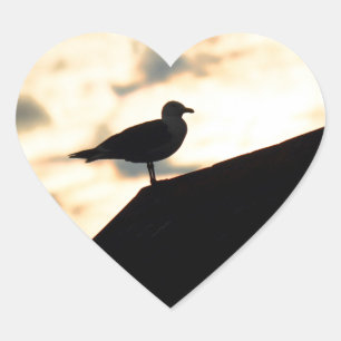 Sea Gull Sunset Hjärtformat Klistermärke