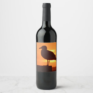 Sea Gull vid Sunset Vinflaska Etikett