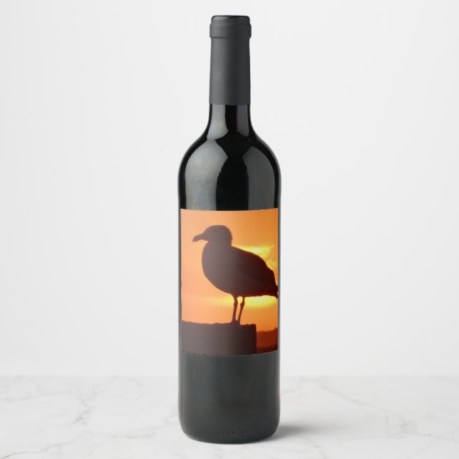 Sea Gull vid Sunset Vinflaska Etikett (Framsida)