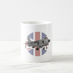 Sea Harrier Jet Fighter med UK Flagga Kaffemugg