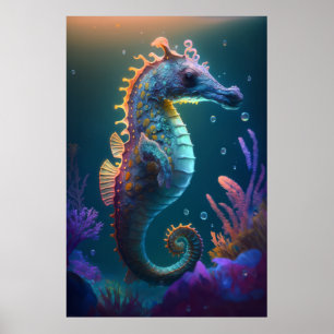Sea Horse Animal Porträtt Painting Wildlife Ocean Poster