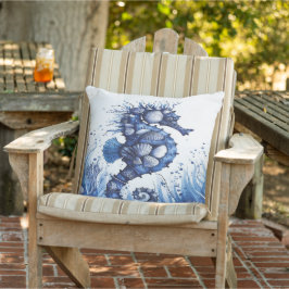 Sea Horse Boat Blue Modern Kudde