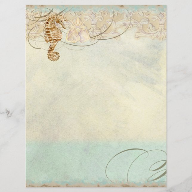 Sea Horse Coastal Beach - Monogrammed Stationery (Framsida)