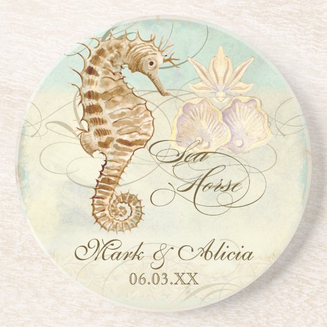 Sea Horse Coastal Beach - Personlig Bröllop Underlägg (Framsidan)