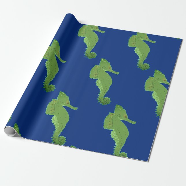Sea Horse, Grönt Sahorses Wrappin Papper Presentpapper (Utrullad)