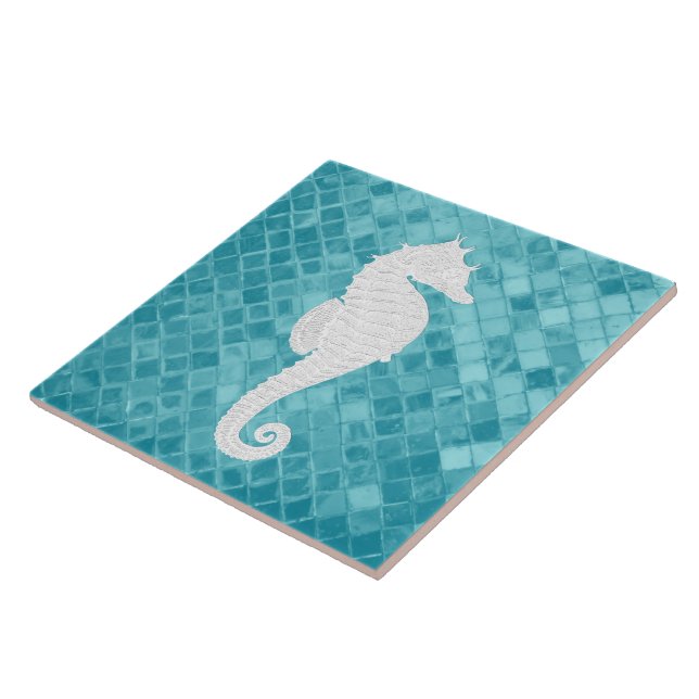 Sea Horse on Aqua Sea Glass Mönster Kakelplatta (Sidan)