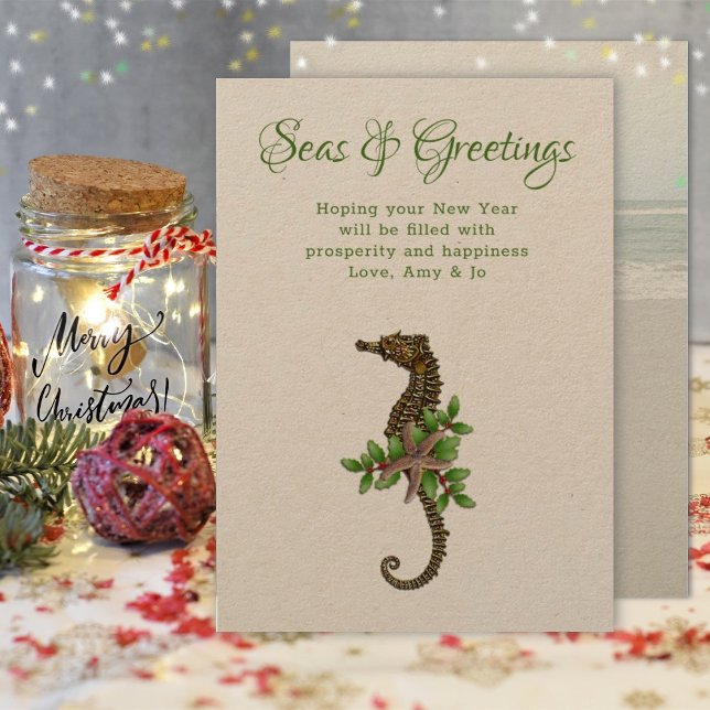 Sea Horse Rustic Seas och Hälsning julkort (Skapare uppladdad)
