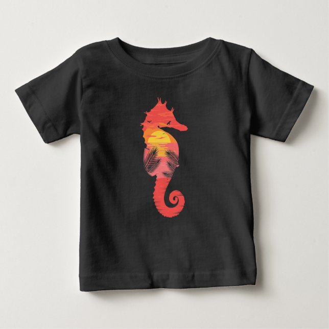 Sea Horse Silhouette Tropical Ocean Sunset T Shirt (Framsida)