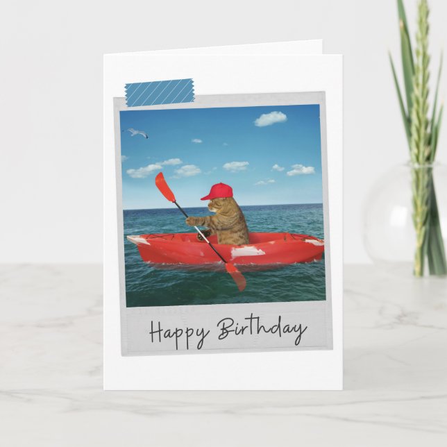 Sea Kayak Cat Funny Birthday Card Kort (Framsida)
