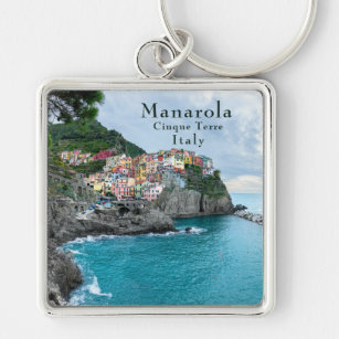 Sea Kusten Cinque Terre Manarola Riomaggiore Itali Fyrkantig Silverfärgad Nyckelring