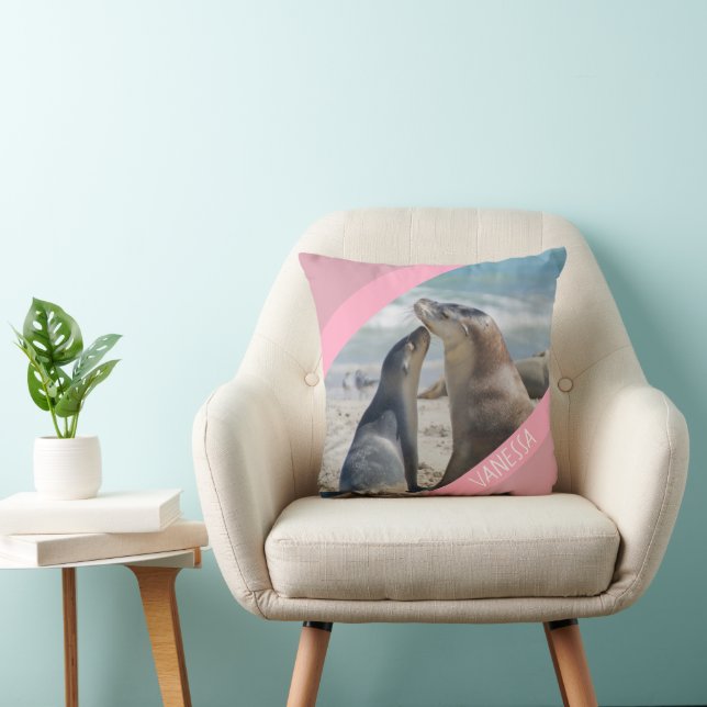 Sea Lejon & Baby Valp Australien, Cute Rosa Kudde (Stol)