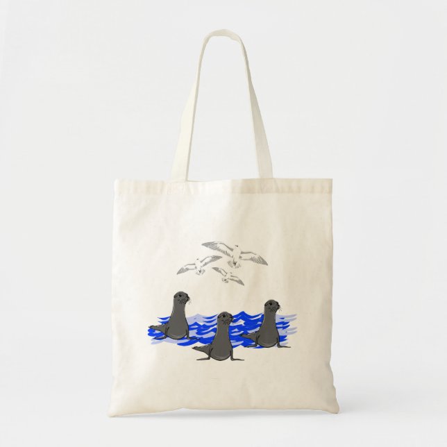 Sea Lejon Ocean & Fiskmås Tote Bag Tygkasse (Framsidan)