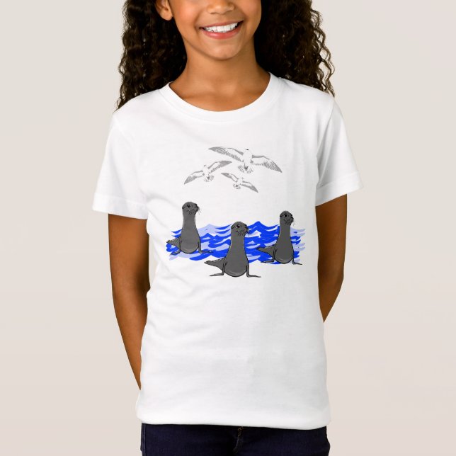 Sea Lejon Ocean & Fiskmåsar Girls Tee (Framsida)