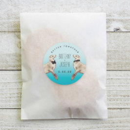 Sea Lejon Teal Blue Modern Bröllop Classic Round Runt Klistermärke