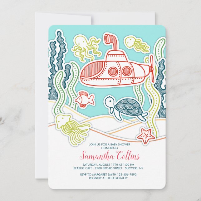 Sea Life and Subsea Baby Shower Inbjudningar (Framsida)