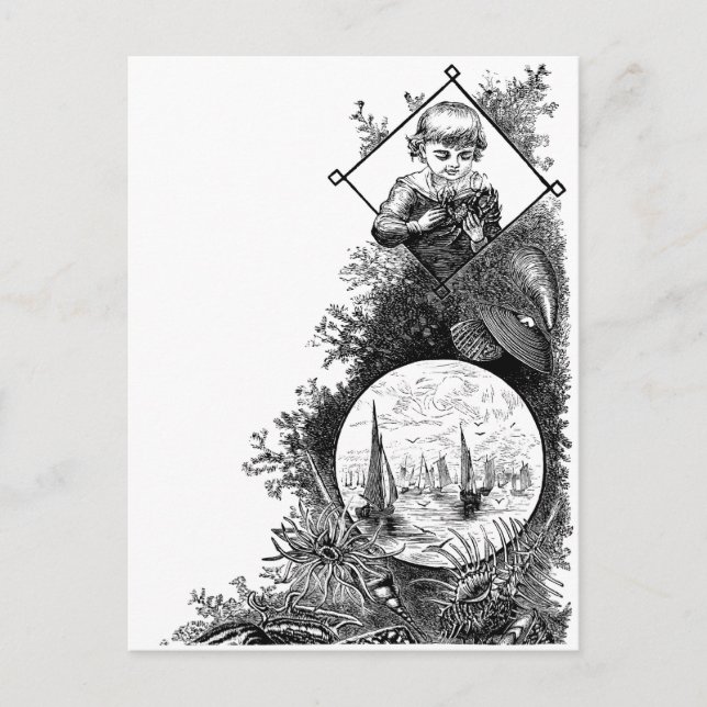 Sea Life and Victorian Boy with Crab Vykort (Framsida)
