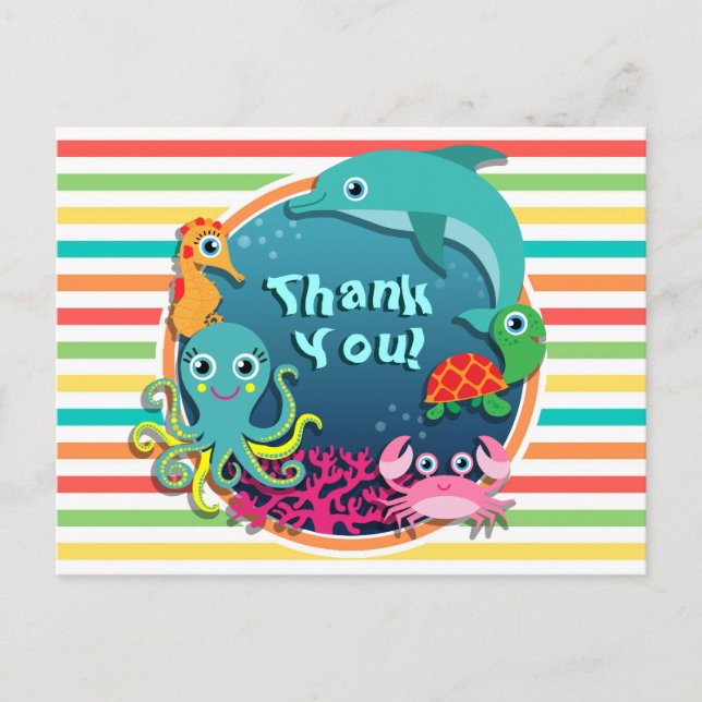 Sea Life Baby Shower, Bright Rainbow Rand Vykort (Framsida)